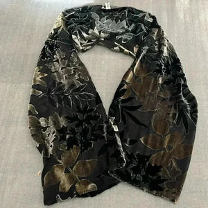 [9*58”]Vintage Page.D  Two Tone Velvet Burnout Leaf Pattern Scarf